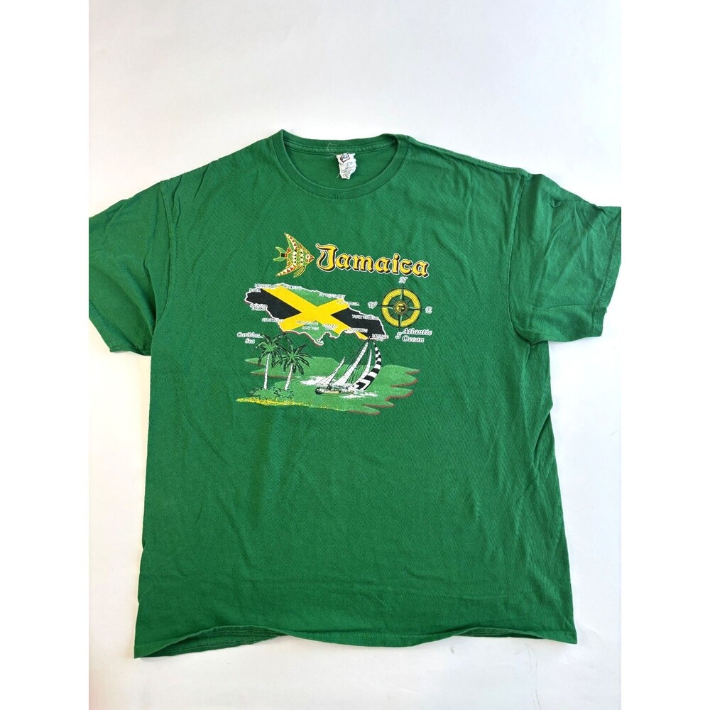 Vintage Jamaica Tourist T-Shirt Mens XL Green Delta Pro Weight Map Graphic Rasta